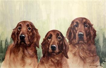 Reuben Ward Binks (1860-1945) Three Irish setters 17.5 x 26.75in.